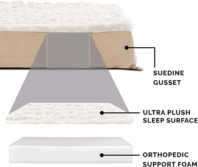 Furhaven Orthopedic Dog Bed for Large Dogs w/ Removable Washable Cover, For Dogs Up to 125 lbs - Ultra Plush Faux Fur & Suede Mattress - Cream, Jumbo Plus/XXL