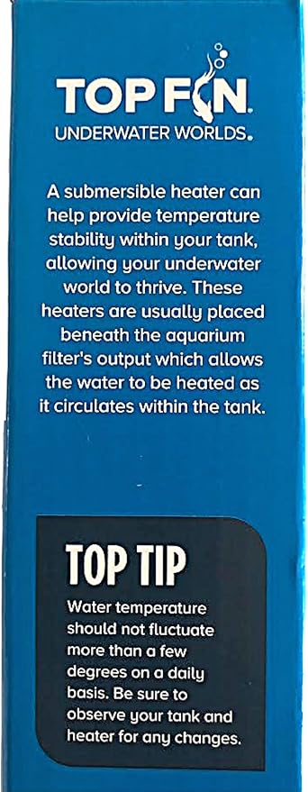 Top Fin Compact Subersible Aquarium Heater On & Off Loght Indicator with Auto Shut-Off. (5-10 Gallon Aquarium)
