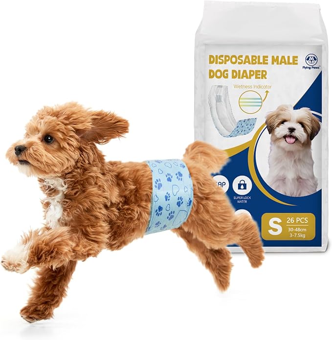 Male Dog Diapers with Wetness Indicator, Disposable Belly Band for Puppy Male Diapers, Doggie Wraps for Puppy Training, Incontinence (S, 26 Count)
