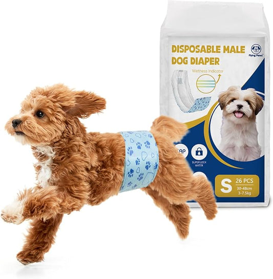 Male Dog Diapers with Wetness Indicator, Disposable Belly Band for Puppy Male Diapers, Doggie Wraps for Puppy Training, Incontinence (S, 26 Count)