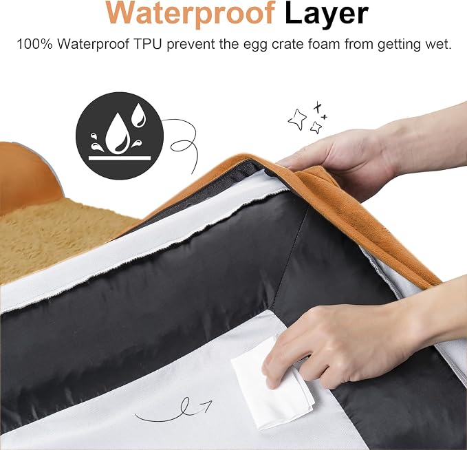 Large Dog Bed Orthopedic Washable: Jumbo Dog Bed Bolster Extra Large Dogs Egg Crate Foam Sofa Couch Waterproof Removable Cover - Orange