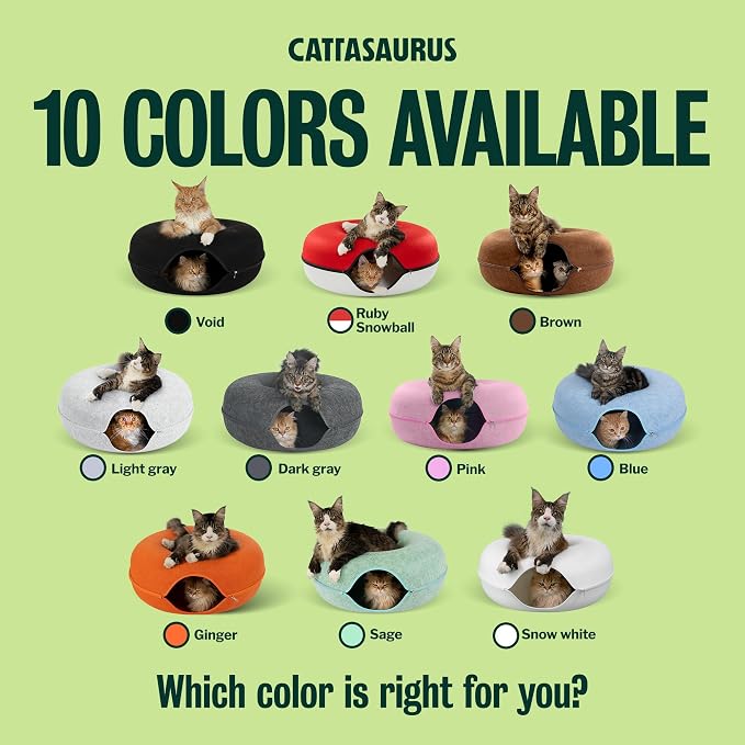 Cattasaurus Peekaboo Cat Cave Donut for Multiple & Large Cats up to 30-45 lbs, 3-in-1 Self Warming Cat Bed, Tunnel & Scratcher for Indoor Cats, Washable & Detachable Small Dog Bed (Blue, Jumbo)