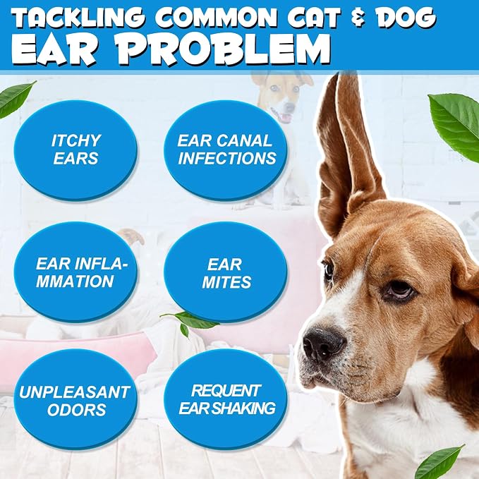 2Pcs Ear Drops for Dogs&Cats, Dog Ear Infection Treatment Drops with 1% Hydrocortisone for Dog Yeast Ear Infections, Soothes Itchy Ears, Prevents Infections, Safe for Puppies, Adult Dogs & Cats 2.02fl
