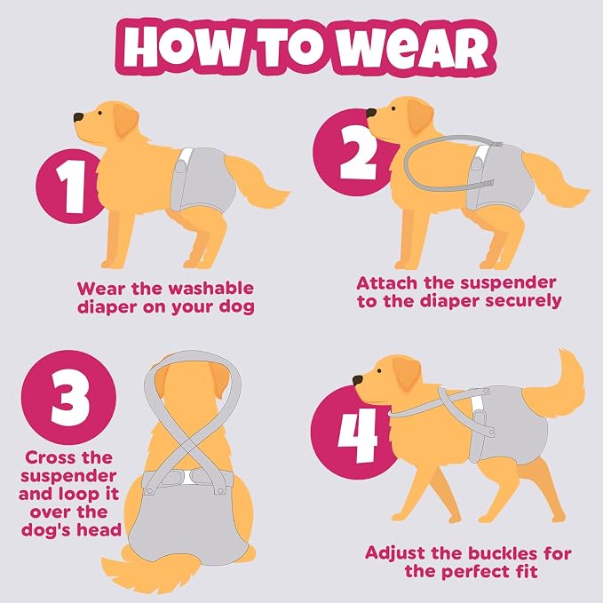Pet Soft Dog Diapers Female with Suspenders, 3 Pack Reusable Female Dog Diapers for Heat, Dog Period Panties for Doggie in Cycle(X-Small, Berry Mix)