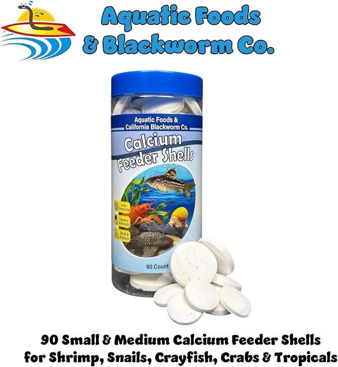 Calcium Feeding Shells, Small & Medium for Shrimp, Snails, Crabs, Crayfish, Plecos, Catfish, All Tropical Fish, 4-Type Wafer & 12-Type Pellet Mix Included...90 Count Canister
