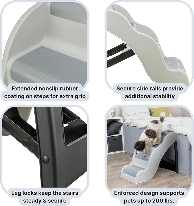 Trixie Lightweight 4-Step Pet Stairs, Gray | Non-Slip Rubber Treads, For Beds and Couches, Foldable, Easy to Store