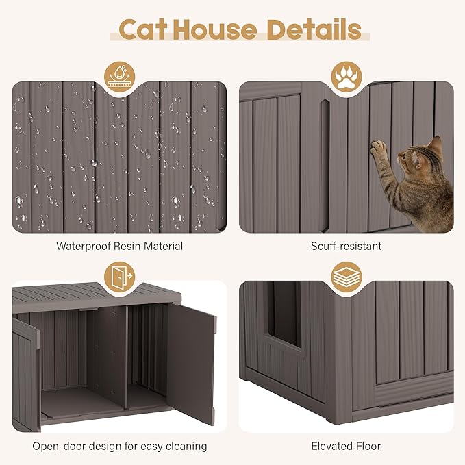 Cat Litter Box Enclosure, Covered Cat Litter Box with Adjustable Partition, Multi-Functional Hidden Enclosed Litter Box Furniture, Easy to Clean & Assemble, Grey
