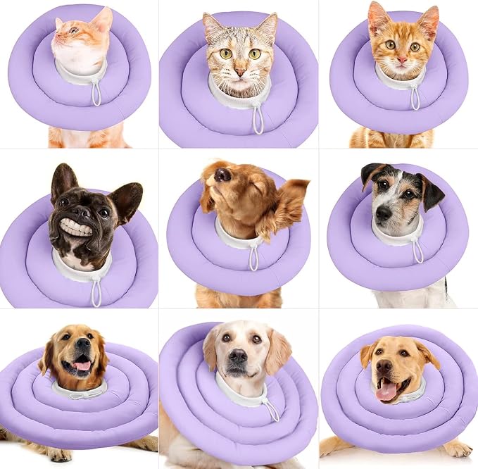 IDOMIK Dog Cone,Waterproof Dog Recovery Collars & Cones,Comfy Protective Pet Neck Donut Collar After Surgery,Soft Cone for Dogs to Stop Licking,Adjustable Elizabethan Collar for Dogs & Cats,Purple,L