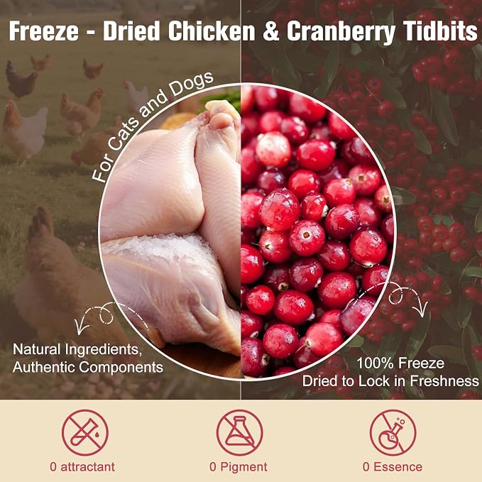 Memorjew 50g Chicken & Cranberry Freeze- Dried Blend for Cats & Dogs, Natural Grain-Free Nutritious Snack, No Artificial Additives(Chicken & Cranberry 50g)