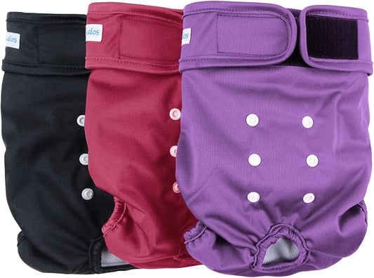 Leekalos Reusable Washable Dog Diapers Female (3 Pack) - Highly Absorbent Doggie Diapers - Size Adjustable Puppy Diapers for Dog Period Panties (XX-Large,Red,Purple,Black)