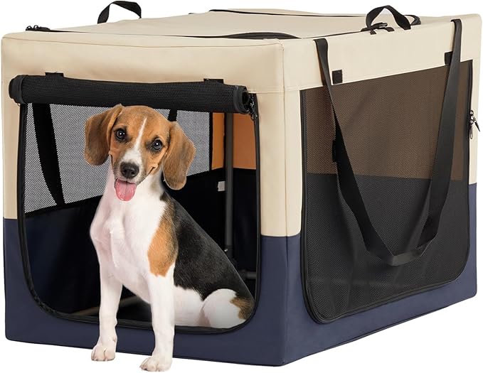 30" Collapsible Dog Crate for Medium Dogs - Portable Soft Travel Kennel with Lockable Zippers, Waterproof Base, Washable Cover, Patented Screw Frame for Adjustable Tension, Outdoor, Indoor, Car Use