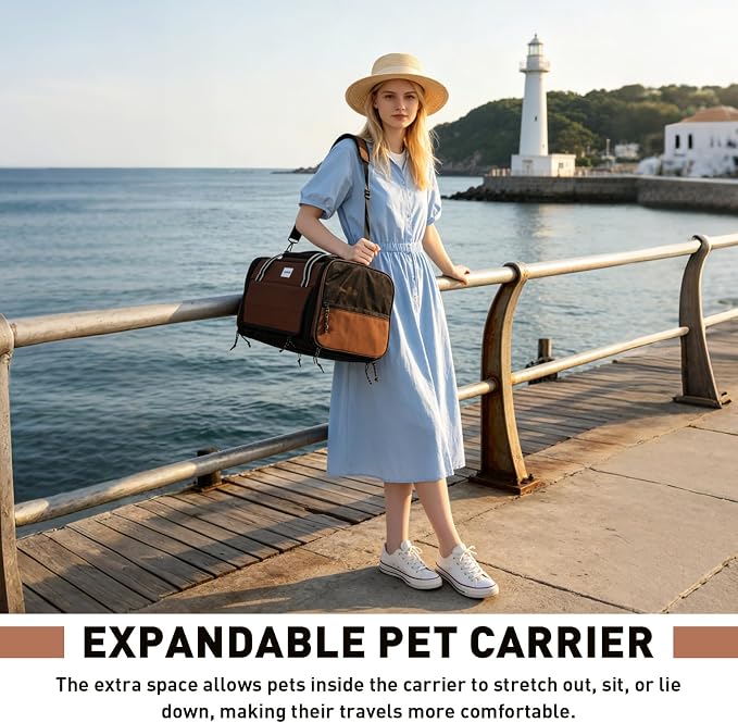 Pet Carrier Expandable Cat Bag, Large Capacity Foldable Pet Tote with Breathable Mesh for Small Pets Up to 22Lbs, Airline Approved Cats Carrier for Travel