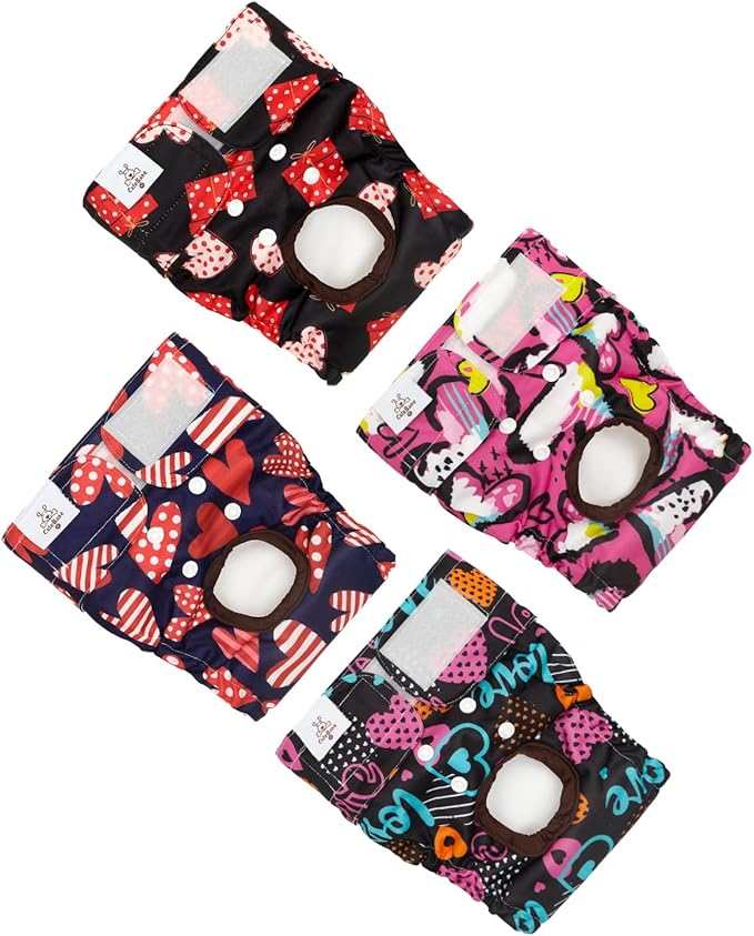CuteBone Washable Female Dog Diapers 4 Pack Reusable Doggie Heat Diapers for Period FMG12XL