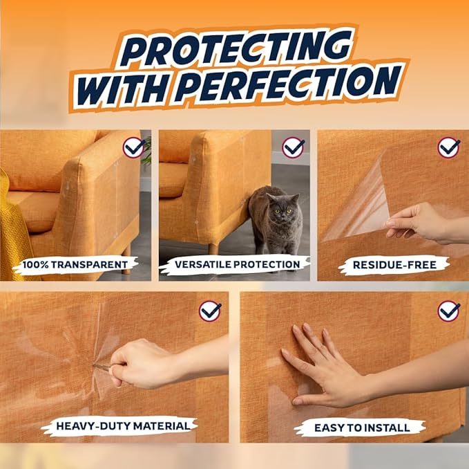 12 Pack Cat Scratch Furniture Protector Sheets – Matte Finish Couch & Sofa Guard from Cat Claws – Easy Apply, Removable, with Twist Pins (6 XL + 6 Large)