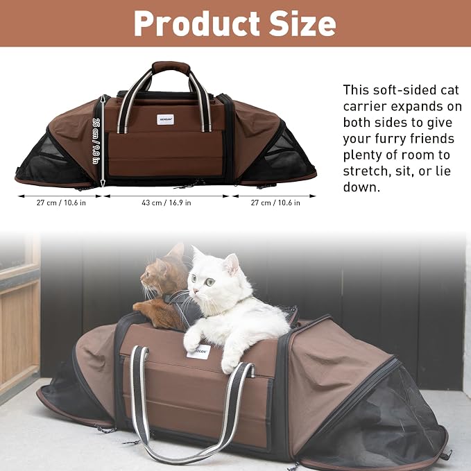 Pet Carrier Expandable Cat Bag, Large Capacity Foldable Pet Tote with Breathable Mesh for Small Pets Up to 22Lbs, Airline Approved Cats Carrier for Travel