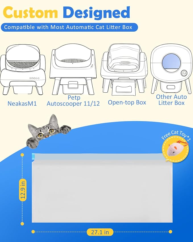 30 Count Automatic Cat Litter Box Liners Bags Compatible with NeakasaM1 Petpivot Autoscooper 11/12 and Similar Open-Top Self-Cleaning Cat Litter Box, Drawstring Handle Heavy Duty Leak-proof, 27*13in