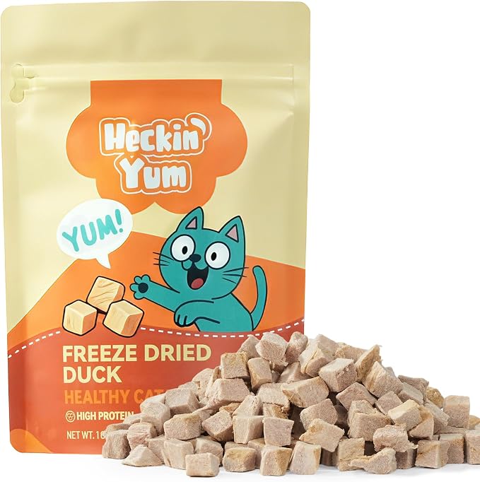 Freeze Dried Cat Treats, Single Ingredient Duck Bites Snacks for Sensitive Cats, Grain-Free Training Treats & Food Topper for Picky Cats, 1 oz
