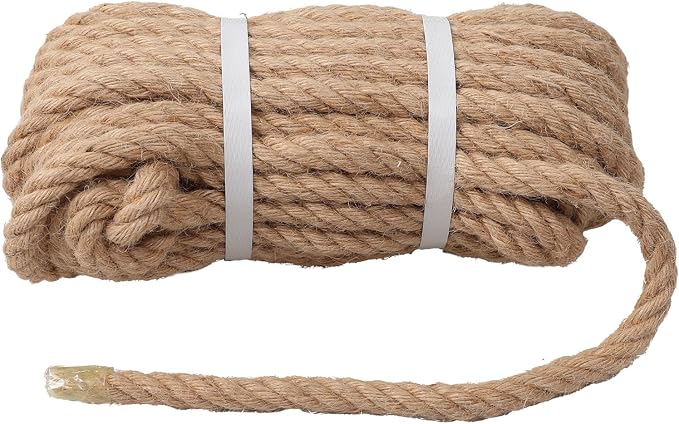 Jute Rope 1/2in50ft Natural Material Heavy Duty Jute Rope Twisted for Indoor Outdoor Crafts, Nautical, Tug of War, Railing, Hammock, Swing, Gardening