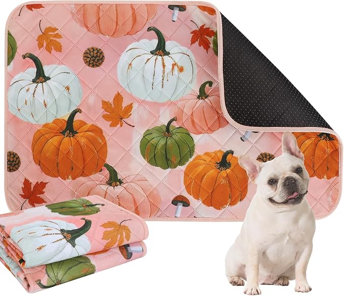 IEUUMLER Washable Pee Pads for Dogs, 2 Pack Pumpkin Pattern Reusable Waterproof Puppy Potty Pads, Non-Slip Absorbent Pet Training Pads for Playpen Crate Bed EU016 Pink Pumpkin, 40x28
