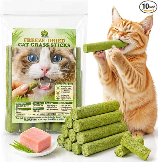 Cat Grass Sticks for Indoor Cats 50g Chicken Freeze Dried Treat 10pcs