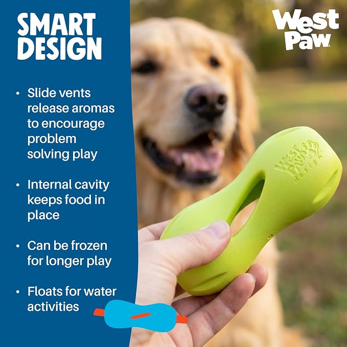WEST PAW Qwizl Durable Zogoflex Dog Puzzle Toy for Mental Stimulation, and Enrichment - Treat Dispensing for Bully Sticks and Dental Sticks - Dishwasher Safe - Made in USA - Small - Granny Smith