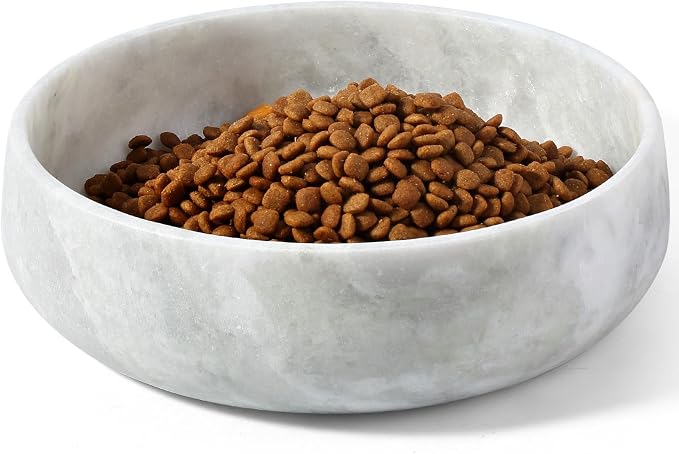 Karibiber Grey Marble Dog Bowl, 6lbs Non-Slip,Non-Tipping Heavy Dogs Food Bowl, Large Dog Dish, Weighted Food and Water Bowls for Large Dogs, Natural Marble, Easy to Clean, Holds 6 Cups