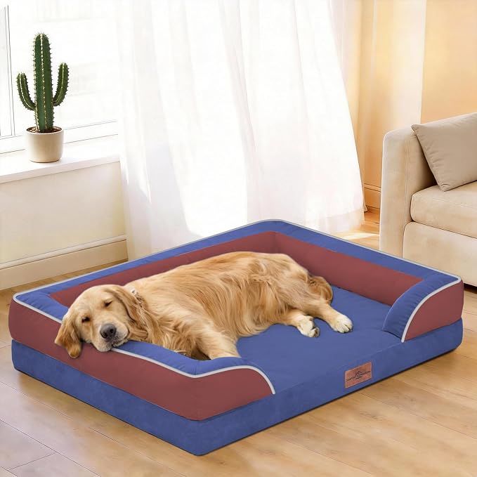 Comfort Expression Orthopedic Dog Bed for Extra Large Dogs 45x35 Inch, Waterproof Egg Crate Foam XL Pet Bed with Bolsters, Dog Couch with Washable Cover & Non-Slip Bottom, American Flag 4