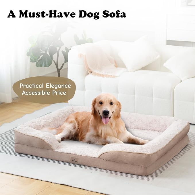 Orthopedic Dog Bed for Large Dogs - Big Washable Dog Sofa Beds Large, Supportive Foam Pet Couch Bed with Removable Washable Cover, Waterproof Lining and Nonskid Bottom, 36'', Beige