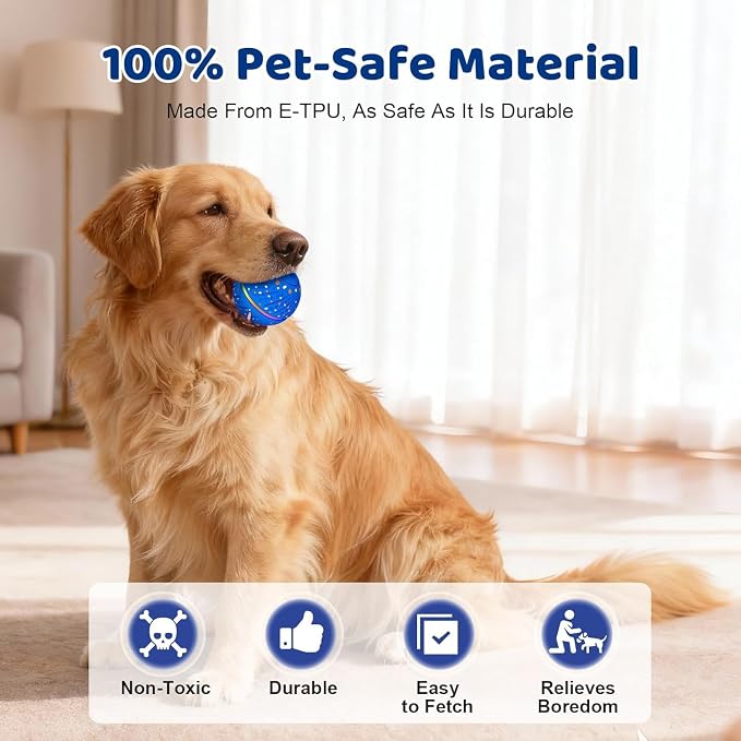 Interactive Dog Toys Dog Ball - 3 Modes Auto Rolling & Bouncing Ball with RGB Light, Durable E-TPU Play Ball for Small Medium Dogs(Blue)