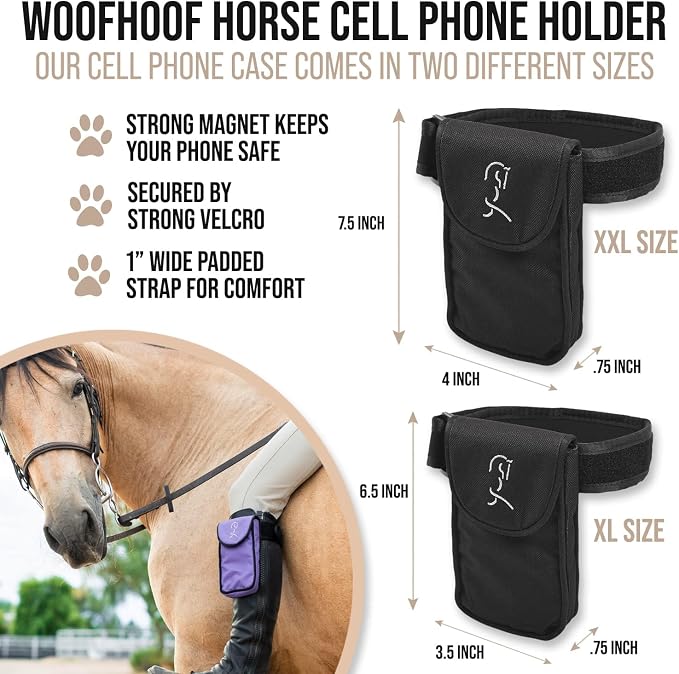 Woofhoof Equestrian Cell Phone Holder, XL Black On The Calf/Leg Band Holster - Perfect Horse Accessories, Universal Fit, Padded Strap, Magnetic Closure, Made of Durable Nylon, Machine Washable