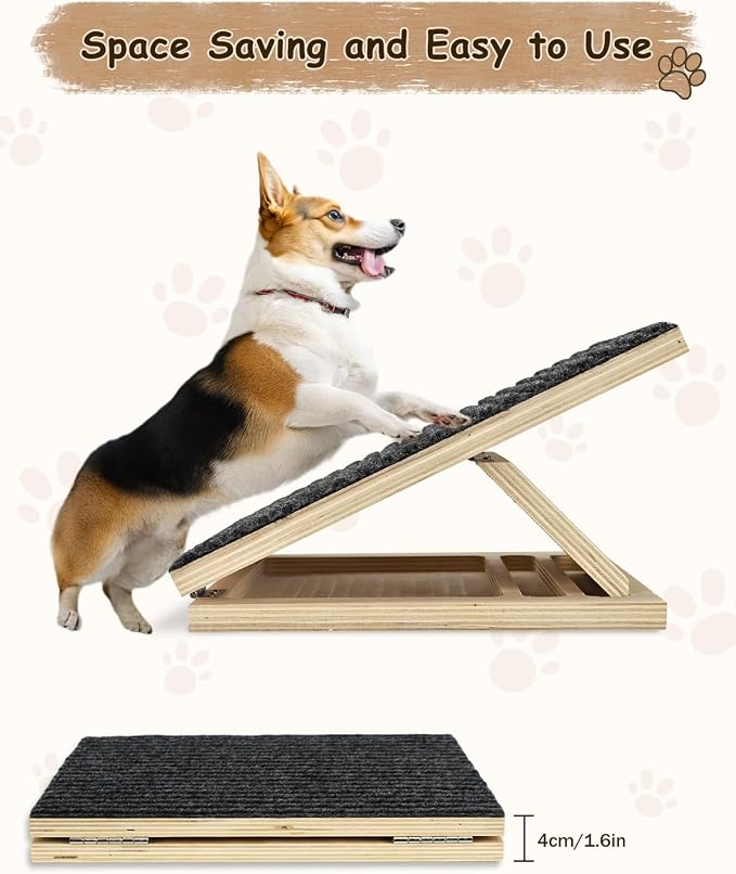 Foldable Wooden Dog Ramp for Stairs, Non-Slip Pet Ramps for Staircase, 2 Pack for Small and Middle Dogs and Cats, Step and Stair for Injured and Elderly Pets (Longer 15.7in)