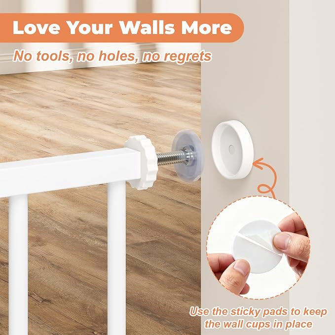 29"-51" Baby Gate for Stairs, Auto Close Stroller Friendly Dog Gate Indoor for Doorways, Pressure Mounted Baby Gate, Easy Walk Through Gate for Children & Pets, White