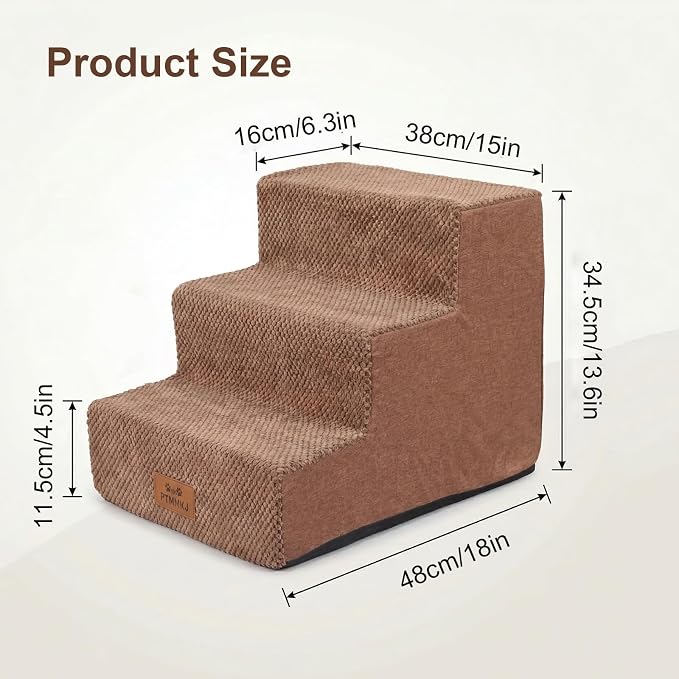 2 Pack Dog Stairs for Small Dogs 3-Step Pet Stairs for Bed Couch Chair Stool Non-Slip Pet Steps for Puppy Small Dogs Cat Older Pet Brown 13.6" H