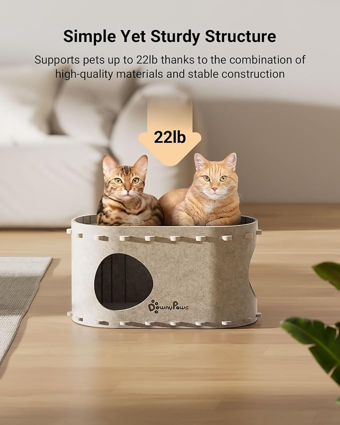 DownyPaws Battery Operated Cat Water Fountian White and Cat House for Indoor Cats Cream