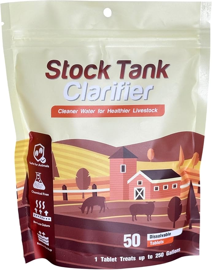 Stock Tank Clarifier - Improves Livestock Water by reducing buildup and Creating Healthier Water troughs. Safe for Horses, Cattle, Sheep, Goats & Chickens. (Tablet, 25, Count)