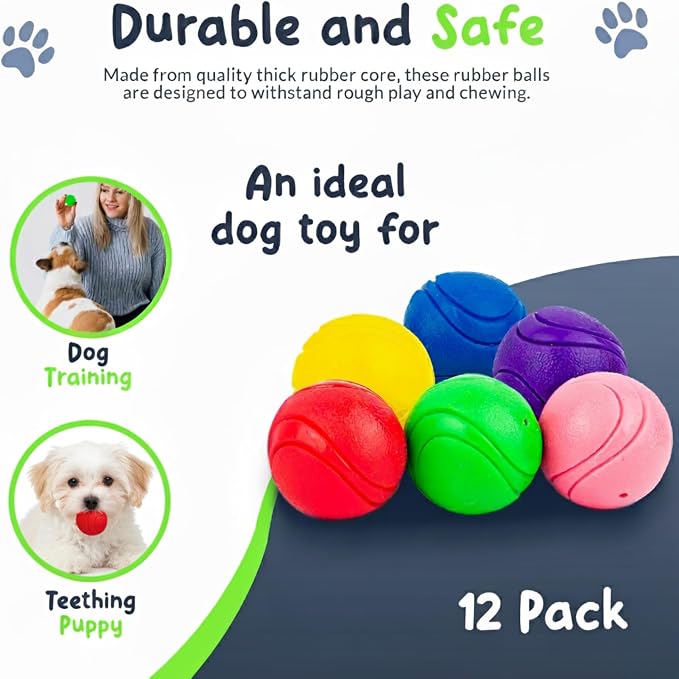 SuperFetch Dog Balls 1.5 Inch - Squeaky Dog Toys for Small Dogs and Puppies - Rubber Balls for Fetch, Training, Teething, Boredom and Solo Play - 6 Pack