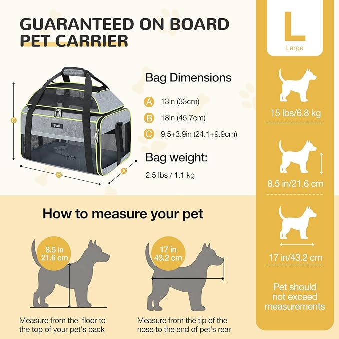 Lekereise Top-Expandable Pet Carrier 18x13x9.5 Inch Southwest Frontier Airline Approved Soft Sided Underseat to 15lbs Travel Carriers for Small Cats Dogs with Locking Safety Zippers Anti-Scratch Mesh