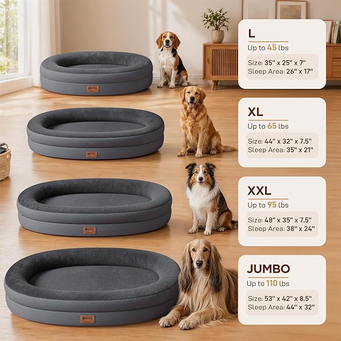 Orthopedic Dog Bed for Medium Dogs, Waterproof Dog Bed with Removable Bolsters, Egg Crate Foam Pet Couch for Medium Size Dog with Machine Washable Cover & Non-Slip Bottom, Dark Grey