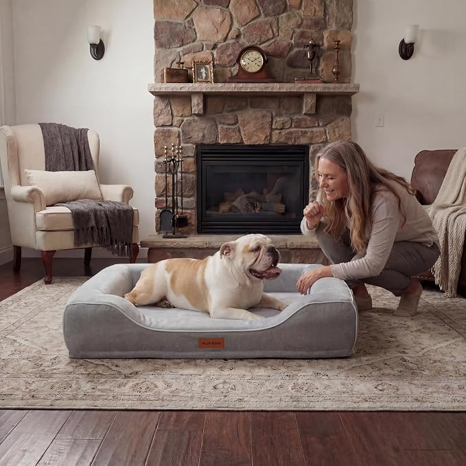 Cooling Dog Beds for Medium Large Dogs with Removable Covers Washable,Rectangle Orthopedic Bed Sofa with Cool Gel Memory Foam and Egg Crate Foam Waterproof fit Old Large Sized Pets,36"x24"x6.5" Grey