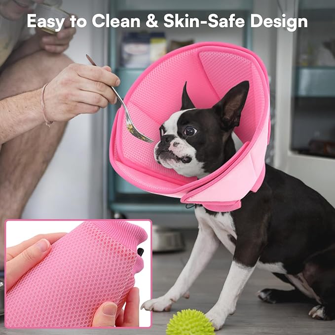 Queennmore Soft Dog Cone for Small Dogs,Adjustable Comfy Dog Cones Collar Alternative for Post-Surgery Wound Healing,Cone for Dogs to Stop Licking,Pink,S