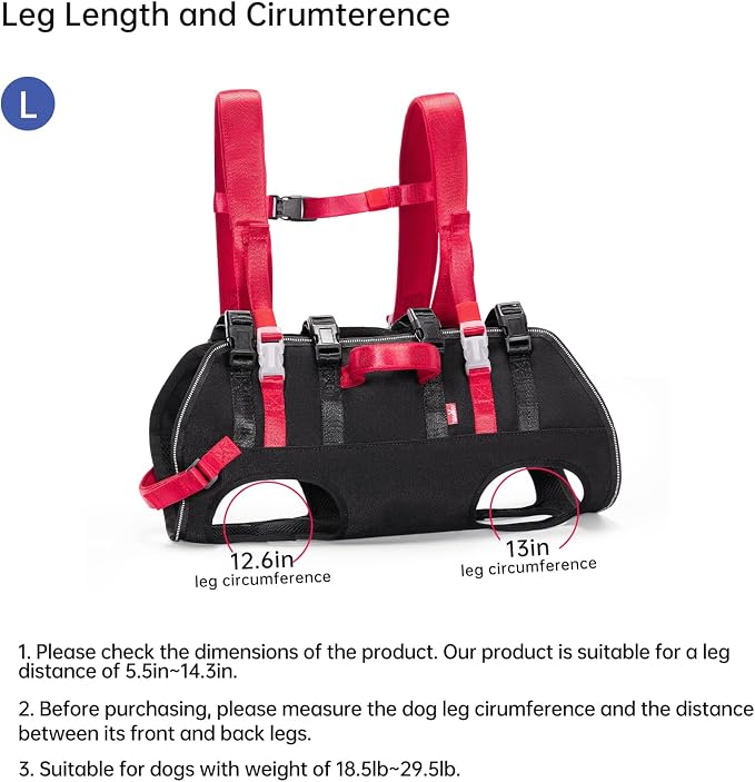 Wakytu Dog Emergency Rescue Sling - Lightweight Packable Lift Harness with Handle - Safe Transport for Small Medium Dogs - Ideal for Hiking Skiing（18.5-29.5lbs）