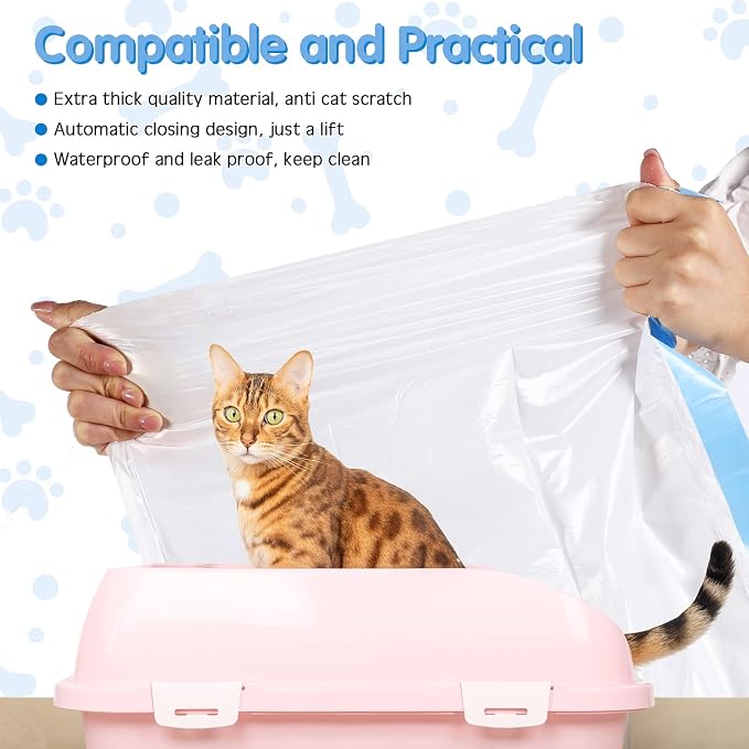 Harloon 100 Count 25" x 16" Cat Litter Box Liners Waste Drawer Drawstring Liners Bags Compatible with Litter - Robot 3/4 Thick Inserts Sacks 9-11 Gallons (Cute)