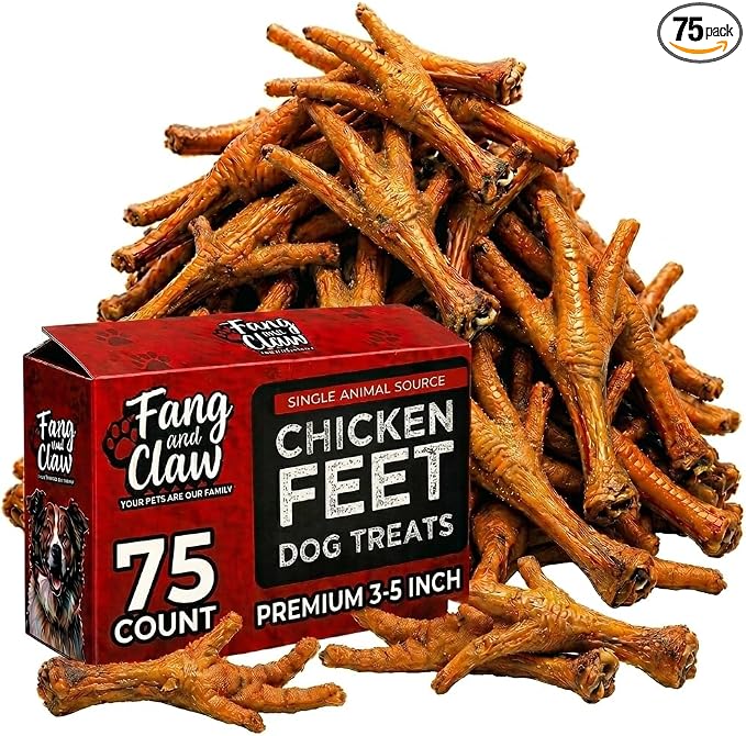 Nail-Free Chicken Feet for Dogs, 75 Count Bulk Pack — Single-Ingredient Air-Dried Dog Chews, Glucosamine and Chondroitin Joint Support, Grain-Free Natural Treat for Hip Health