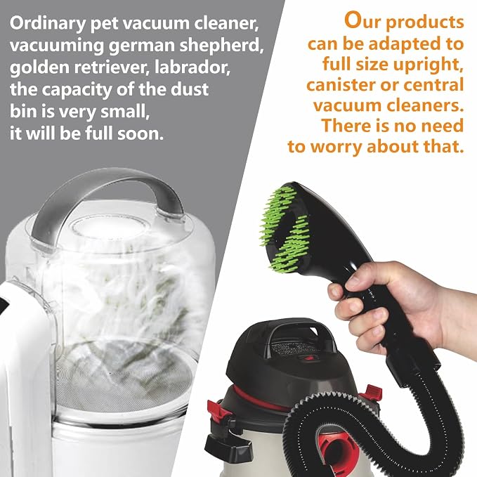 Pet Vacuum Grooming Comb Brush, Black | Hair Remover, Shedding Deshedding, Attachment Tool Kit, For Dogs and Cats