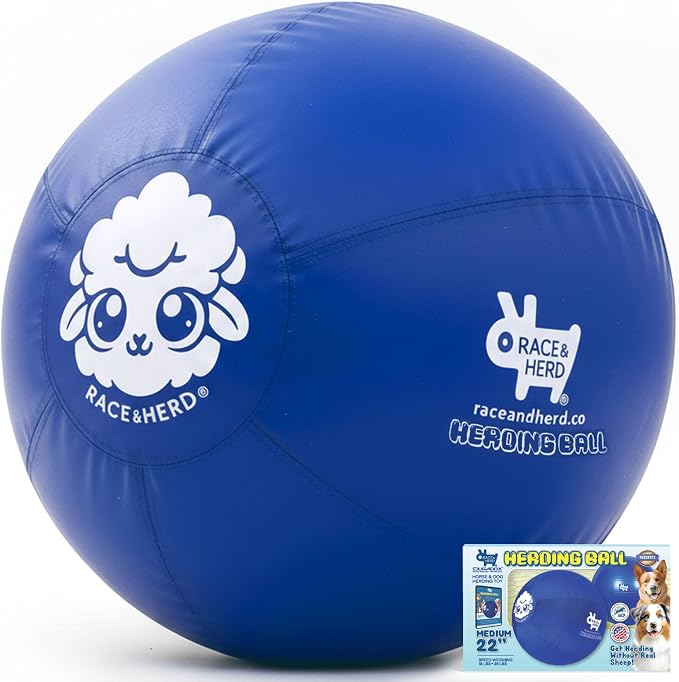 Race&Herd 22" Original XXL Herding Ball for Dogs - Herding Toys, Giant Dog Ball for Australian Shepherds, Border Collies - Durable Dog Outdoor Training Toy for Small & Medium Breeds (Ocean)