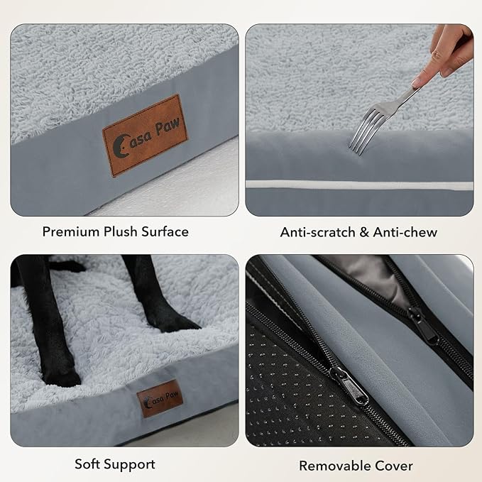 Orthopedic Dog Beds for Large Medium Sized Dogs, Waterproof Egg Crate Foam Large Dog Couch Beds with Comfy Bolster 36x27Inch, Washable Pet Beds with Removable Cover, Grey