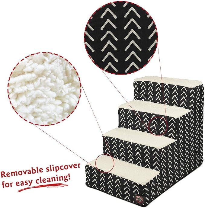 Majestic Pet 4 Step Portable Dog Stairs for Small Dogs to get on Bed Supports 250 lbs or Less – Dog Steps for High Bed with Machine Washable Cover –Pet Stairs for Cats Boho Arrow Black