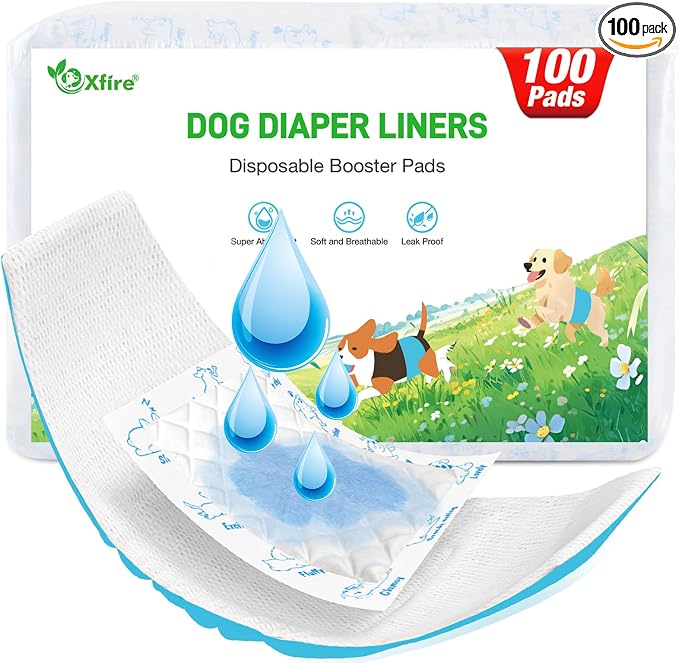 Dog Diaper Liners Booster Pads, 100ct Disposable Dog Diapers Inserts Male Female for Washable Doggie Belly Bands Wraps Covers Period Panties(Regular)