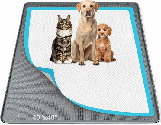 Pee Pad Holder for Dogs, 40" x 40" Silicone Pee Tray Mat Leak-Proof, High Edge, No Spill Pet Pad Holder for Puppy, Cat, Rabbit, Training Pads for Floor Protection, No Pee Pads (Dark Grey)