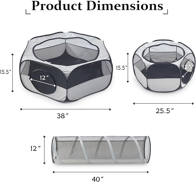 Outdoor Cat Enclosure，Cat Tunnels for Indoor and Outdoor Playpen Portable Cats with Cube Tent Toys Combo for Kitten, Puppy, Rabbit and Small Animals(One Small and One Large Hexagonal Cube +Tunnel